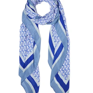 Foulard blu denim con stampa logo all over