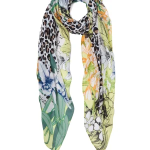Foulard giallo con stampa floreale animalier