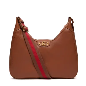 Borsa a spalla marrone effetto bottalato con logo