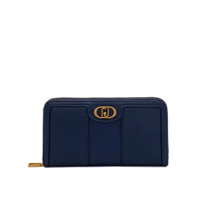 Portafoglio zip around grande blu con logo