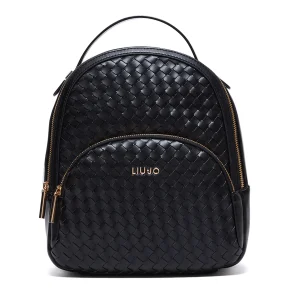 Zaino nero effetto nappa intrecciata