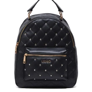 Zaino nero effetto nappa trapuntata con strass