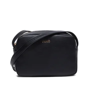 Borsa a tracolla nera con logo lettering