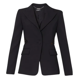 Blazer nero in crêpe con dettaglio in pizzo