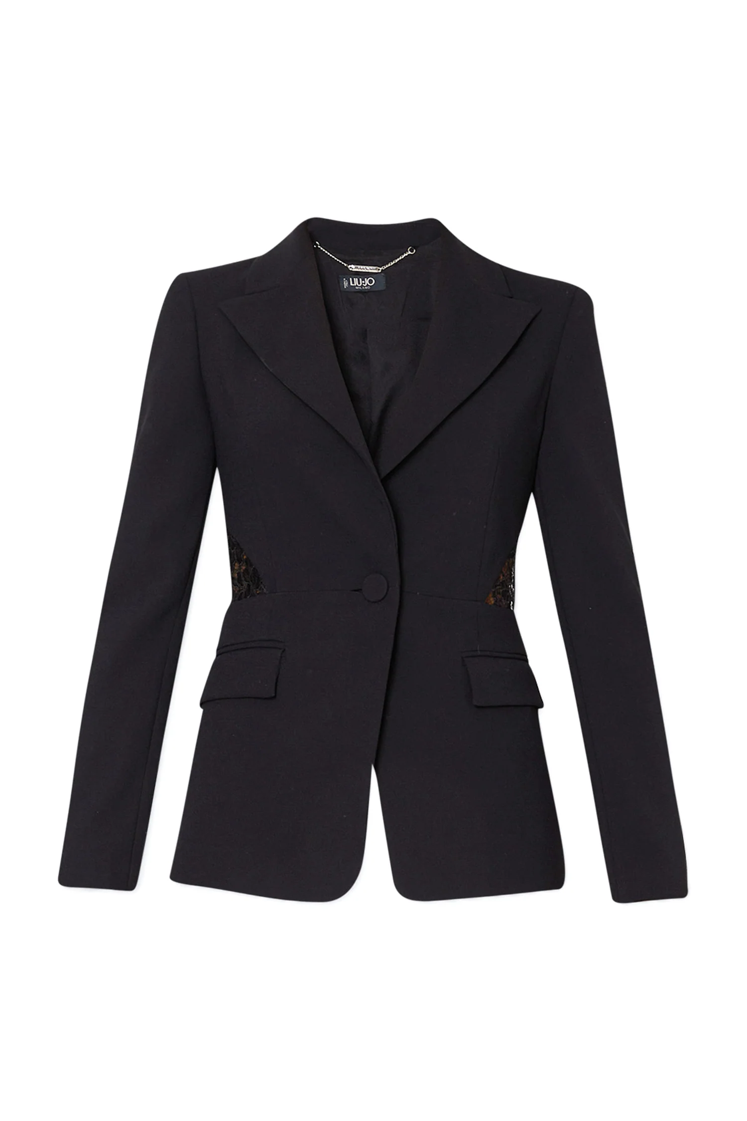 Blazer nero in crêpe con dettaglio in pizzo - immagine 2