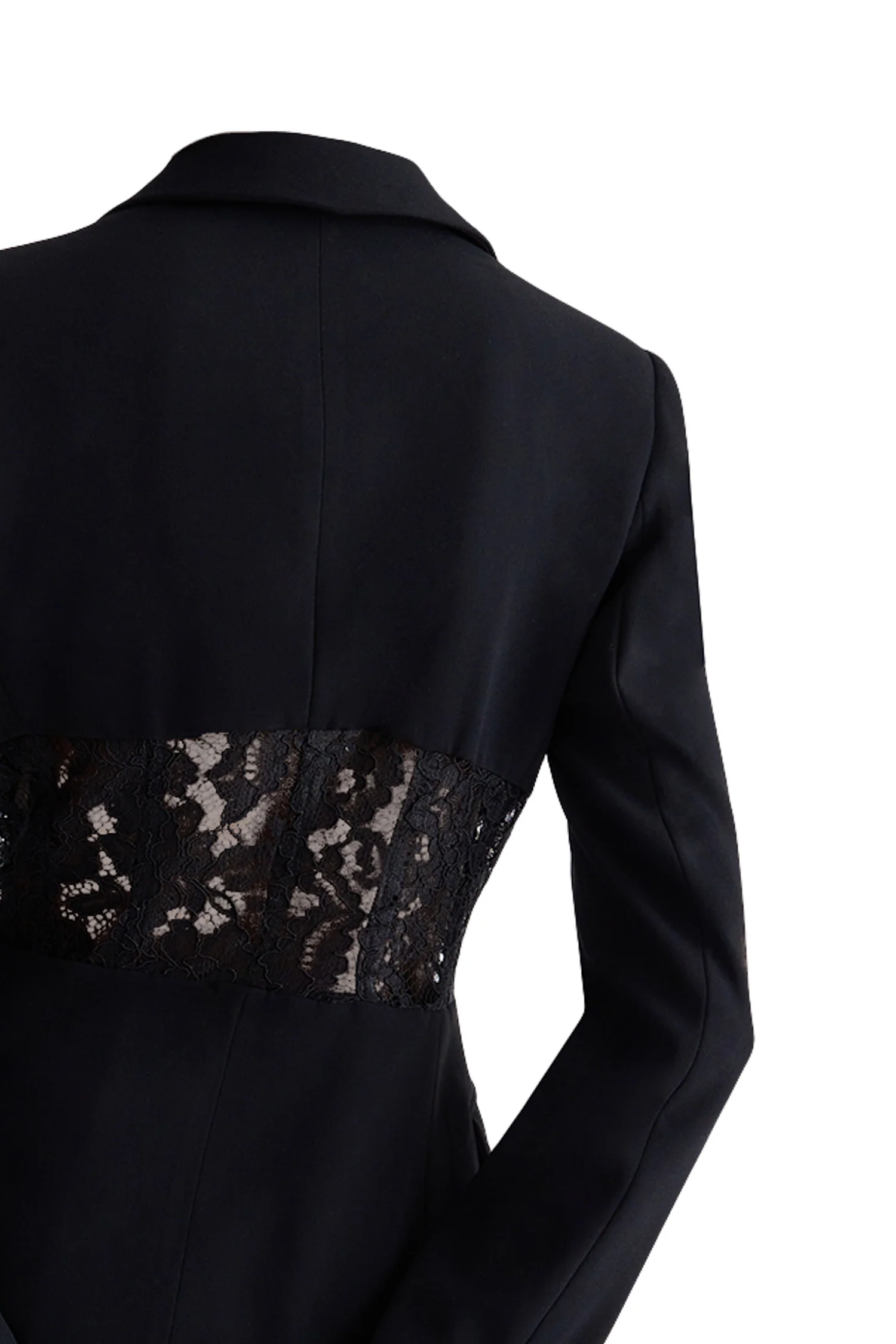 Blazer nero in crêpe con dettaglio in pizzo - immagine 3