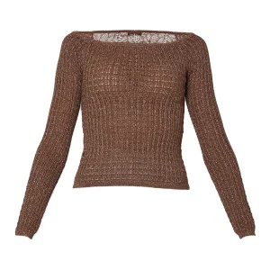 Top cioccolato in maglia con pizzo