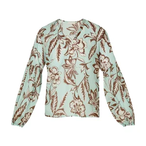 Blusa floreale in mussola di cotone con scollo a V