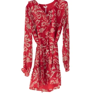 Abito corto rosso in misto seta stampata