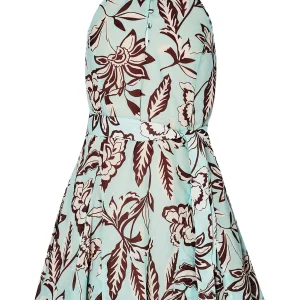 Abito azzurro floreale in mussola di cotone con cintura