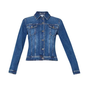 Giacca in denim stretch con collo a camicia