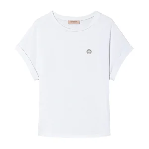 T-shirt bianca con maniche a kimono e Oval T