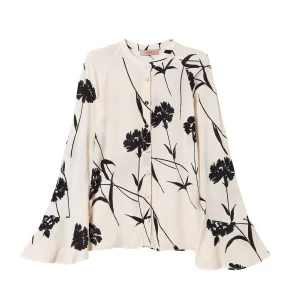 Camicia bianco neve in crêpe a fiori