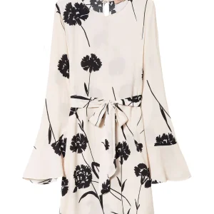 Abito corto bianco neve in crêpe a fiori