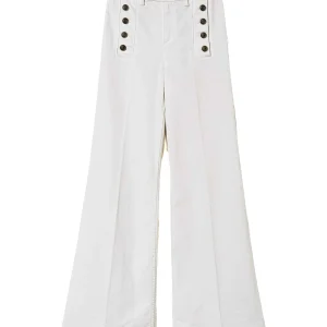 Jeans flare bianco con bottoni décor