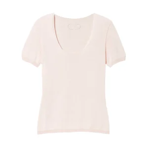 Maglia scollata seamless rosa in seta