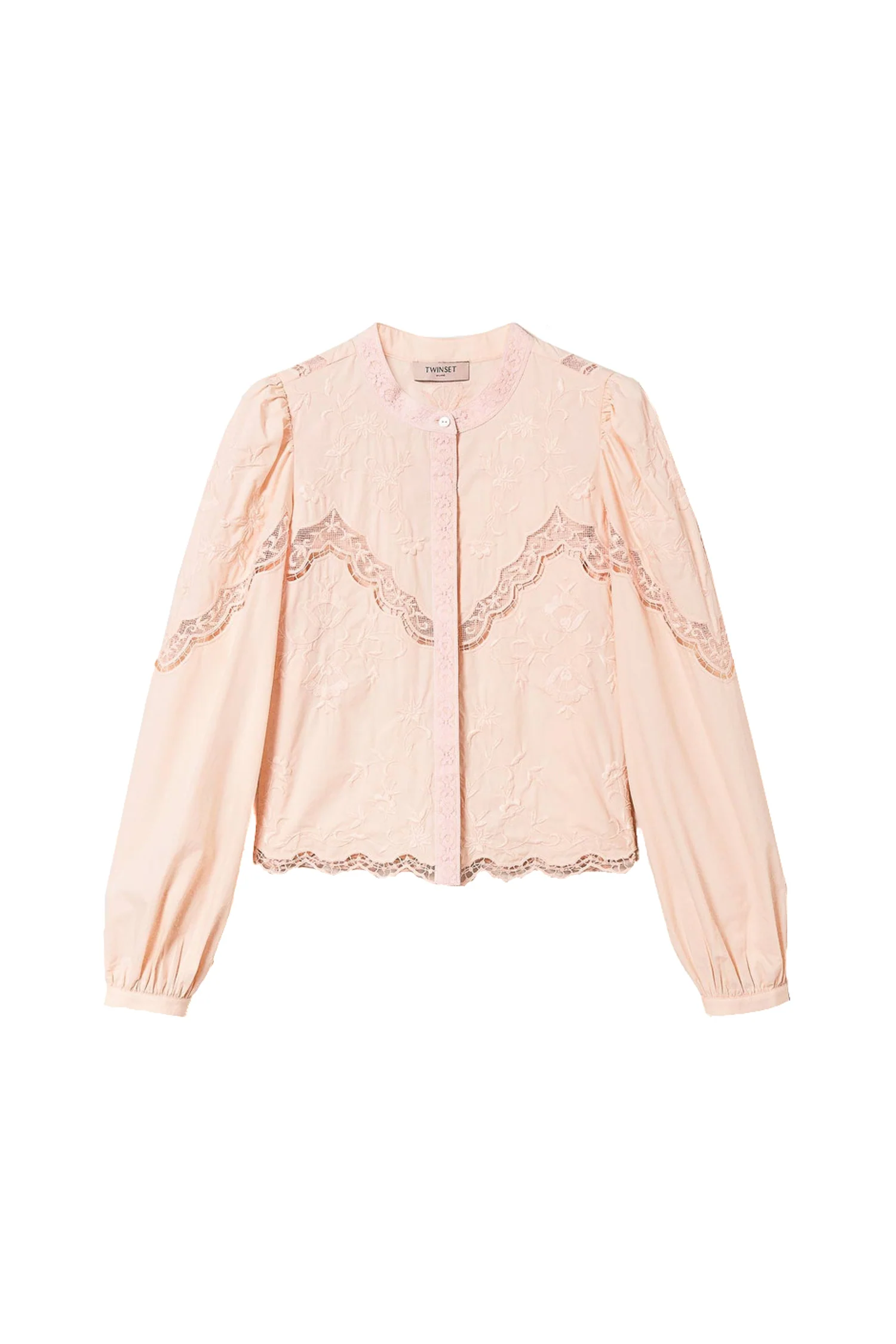 Camicia rosa pesca con ricami a fiori