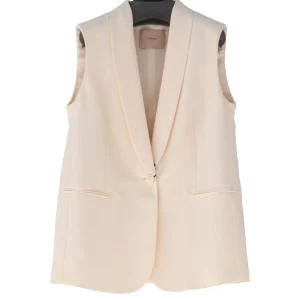 Gilet beige parchment in misto lino con revers a scialle