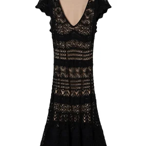 Abito corto nero in maglia effetto pizzo