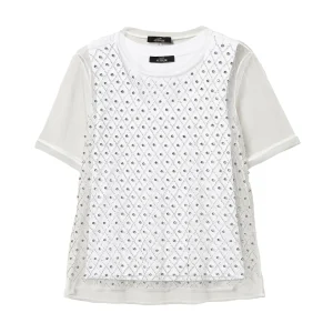 T-shirt Bianco “Papers” in tulle ricamato con top