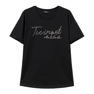 T-shirt nera con logo lurex