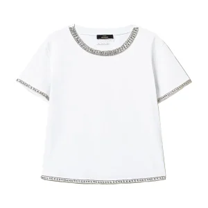 T-shirt boxy bianco “papers” con ricamo a mano