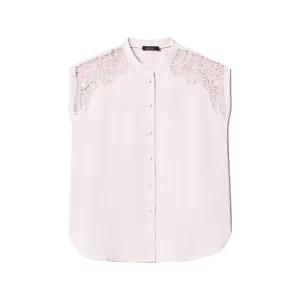 Camicia rosa in twill con ricamo