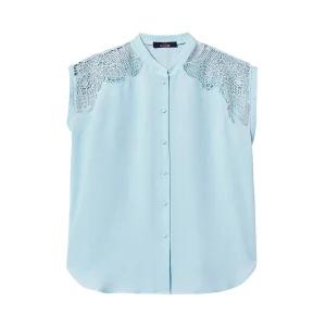 Camicia azzurra in twill con ricamo