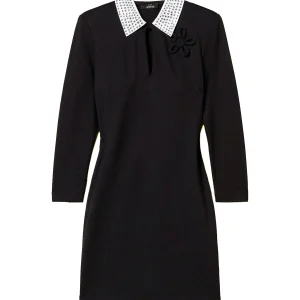 Abito corto nero con colletto e strass