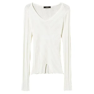 Maglia bianco sugar a coste con spacco