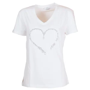 T-shirt regular bianca in jersey con strass