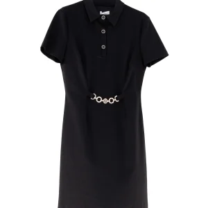 Abito fitted mini nero con colletto polo