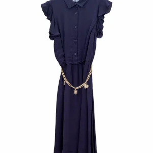 Abito regular chemisier midi blu scuro con seta