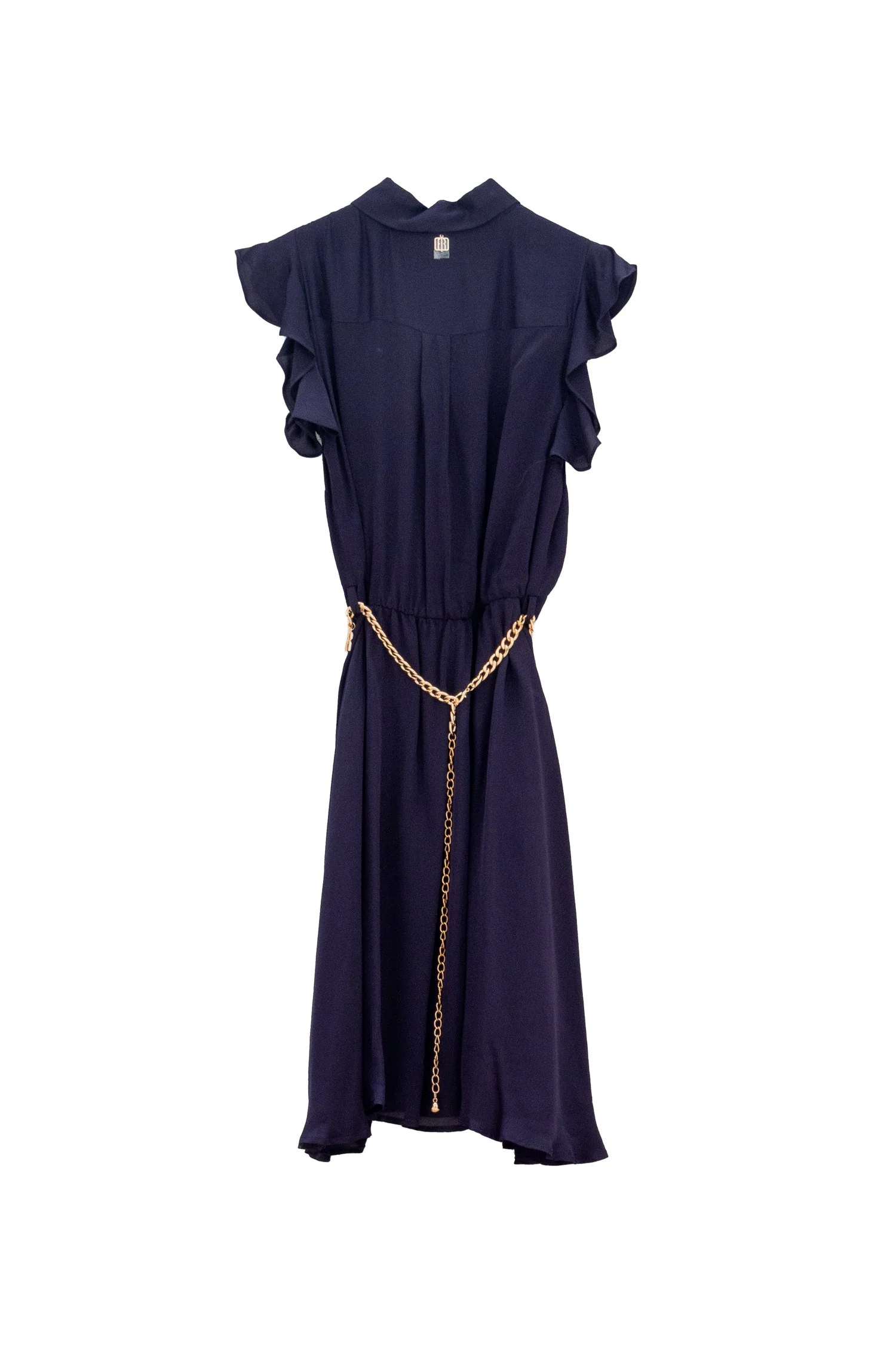 Abito regular chemisier midi blu scuro con seta - immagine 3