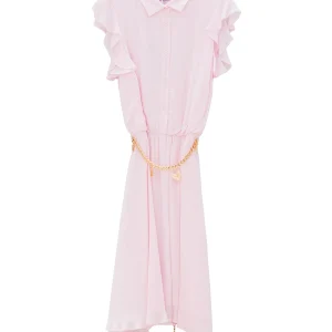 Abito regular chemisier midi rosa con seta