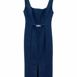 Abito a tubino aderente midi blu scuro con scollo quadrato