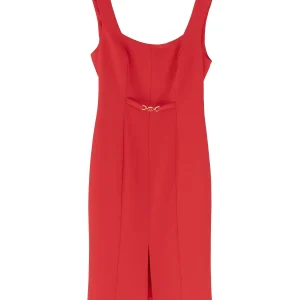 Abito a tubino aderente midi rosso con scollo quadrato