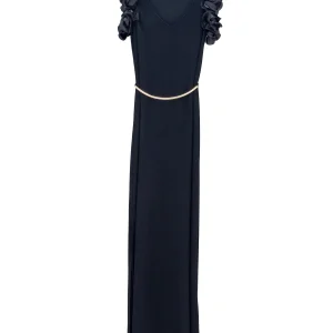 Abito aderente lungo nero a costine