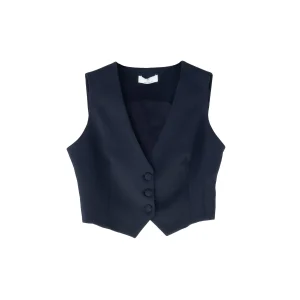 Gilet cropped blu scuro in tessuto elegante