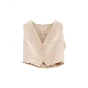 Gilet cropped fango in tessuto elegante