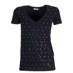 T-shirt slim nera in jersey di cotone stretch