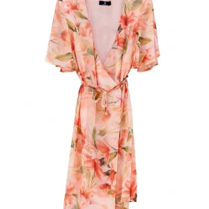 Abito a portafoglio mini rosa corallo in fantasia floreale