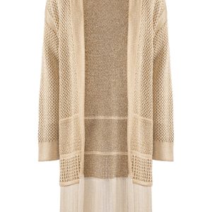 Cardigan “Calor” oro in maglia lurex a rete e frange