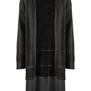 Cardigan “Calor” nero in maglia lurex a rete e frange