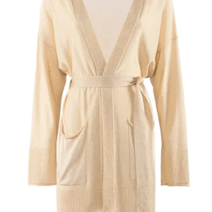 Cardigan “Ciliegia” oro in maglia lurex fine