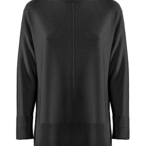 Maglia “Matrix” nera in lurex con scollo a barca