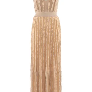 Abito “Tummy” oro in maglia con scollo a V