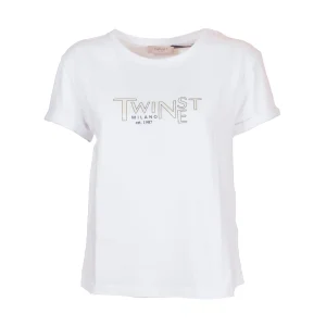 T-shirt bianca in cotone con stampa logo