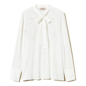 Camicia neve in georgette con ricamo