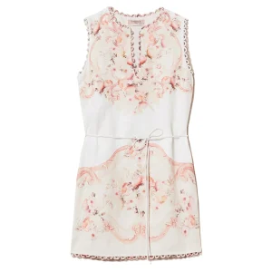 Abito corto in lino stampato a fiori